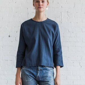 BLACK CRANE Open Back Crossover Cotton Blend Top In Midnight Size S